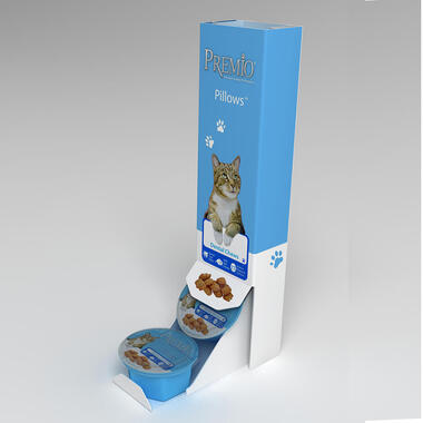 Creative retail equipment — gravity feed counter display for pet goods manufactured by Konsal Advertising Ltd.
