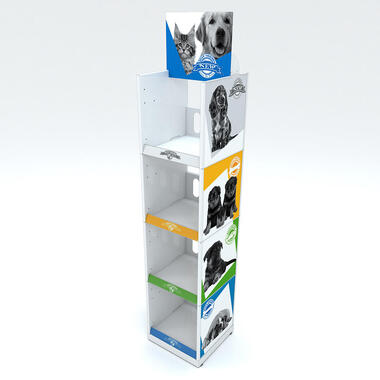 Creative retail equipment — modular floor display for pet food manufactured by Konsal Advertising Ltd.