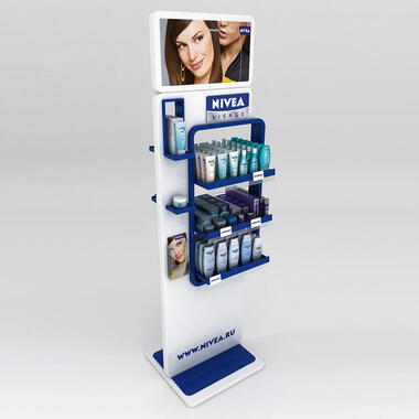 two- side floor display for cosmetics