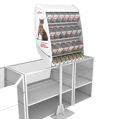 display-store for pauches in the cash desk area