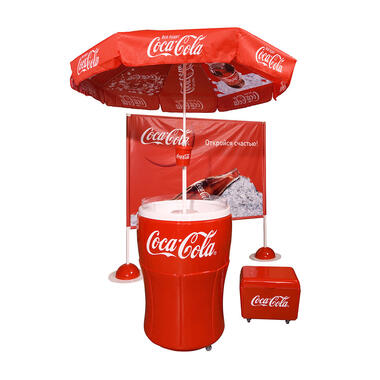 promo equipment : stand with an umbrella,promo frige and a banner