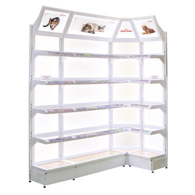 set of racks with lightboxes (topper with  image and lightning) for veterinary clinics