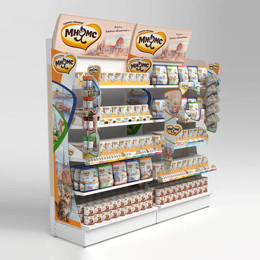 racks with lightboxes for pet food